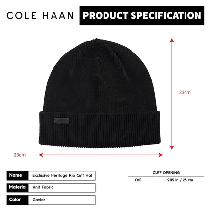 Cole Haan Heritage Rib Cuff Wool Beanie Hat, One Size, Caviar, One Size