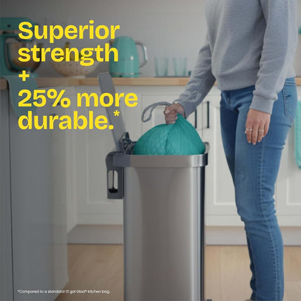 Glad ForceFlex MaxStrength Tall Kitchen Drawstring Trash Bags, 13 Gallon, Bahama Bliss, Teal, 90 Ct