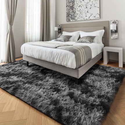 Abstract Fluffy Shaggy Rugs for Living Room Kids Room 5x8 Ft, Tie-Dyed Grey