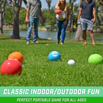 GoSports Soft Bocce Set Includes 8 Weighted Balls, Pallino and Case, Play Indoors or Outdoors