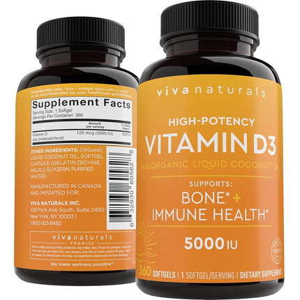 Vitamin D3 5000 IU, 360 Softgels - High Potency Vi