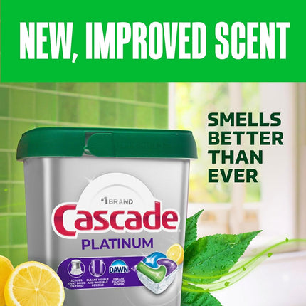 Cascade Platinum Dishwasher Pods, Dishwasher Detergent, Dish Detergent Soap, Lemon, 34 Count