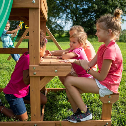 Backyard Discovery Belmont Cedar Swing Set | 2.4m Slide & Rock Wall
