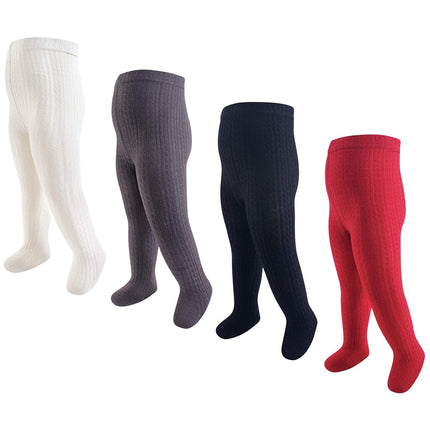 Hudson Baby Baby Girl Cotton Rich Tights, Red Navy Cableknit, 2-4T