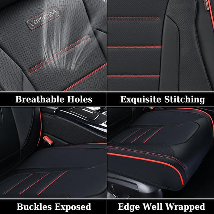 Coverado Seat Covers Full Set, Seat Covers for Cars, Car Seat Cover, Car Seat Protector, Nappa Leather Car Seat Cushion, Waterproof Car Seat Covers Front Seats and Back Fit for Most Cars (Redline)