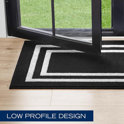 Nautica – Runner Rug | Indoor Runners for Hallways and Entry Rugs| Non-Slip and Non-Skid Entry and Kitchen Door Mat| Machine Washable Entryway Carpet Rugs | 2'6" x 10' | Double Border Black