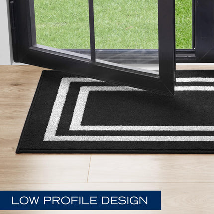 Nautica – Runner Rug | Indoor Runners for Hallways and Entry Rugs| Non-Slip and Non-Skid Entry and Kitchen Door Mat| Machine Washable Entryway Carpet Rugs | 2'6" x 10' | Double Border Black