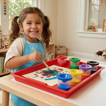 Constructive Playthings-EDX-770 Messy Trays, Set of 4 Hard Plastic Trays, Multi-Color
