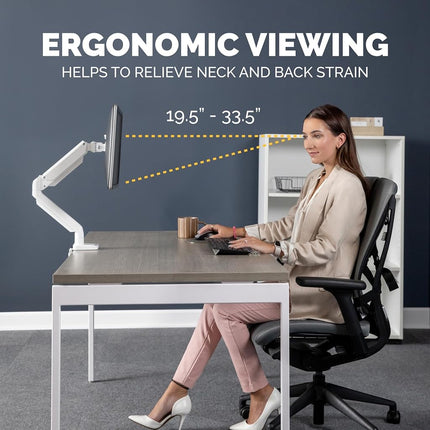Fellowes Single Monitor Arm - Platinum Series Mount for 8KG 32 inch Screens - Ergonomic Adjustable Arm Desk Mount - Tilt 45° Swivel 360° Rotation 360°, VESA 75 x 75/100 x 100 - White