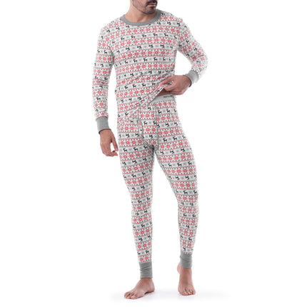 Fruit of the Loom Men's Recycled Waffle Thermal Underwear Set (Top and Bottom), Fair Isle White, 2X