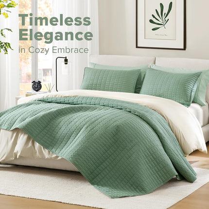 Comfort Spaces Kienna Quilt Set-Luxury Double Sided Stitching Design, All Season, Lightweight, Coverlet Bedspread Bedding, Matching Shams, Oversized Queen(102"x118"), Seafoam 3 Piece