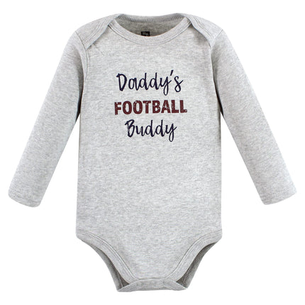 Hudson Baby unisex-baby Cotton Long-sleeve Bodysuits, Brown Football Buddy, 0-3 Months