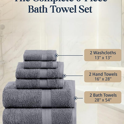 LANE LINEN - 6-100% Cotton Bath Towels Set, Extra Large Bath Towels, Hotel Towels, 2 Bath Towels, 2 Hand Towels for Bathroom, 2 Wash Cloths for Your Body, Grey