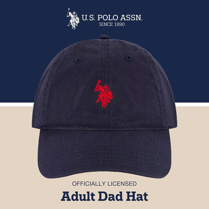U.S. POLO ASSN. Mens Mens Washed Twill Cotton Adjustable Baseball Hat with Pony Logo and Curved Brim, Navy Blue, One Size