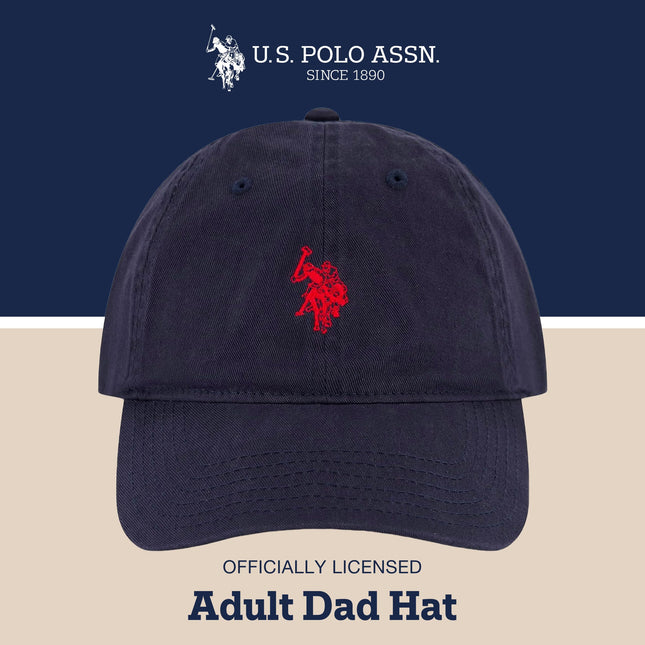 U.S. POLO ASSN. Mens Mens Washed Twill Cotton Adjustable Baseball Hat with Pony Logo and Curved Brim, Navy Blue, One Size