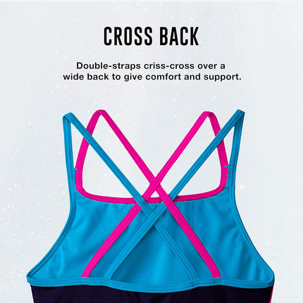 Speedo Big Girls Cross Back Splice 1 Piece, Navy, 12