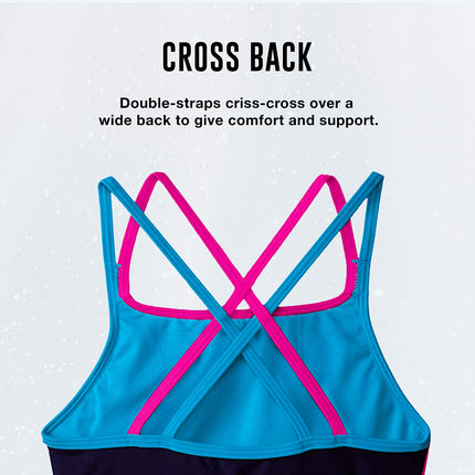 Speedo Big Girls Cross Back Splice 1 Piece, Navy, 12