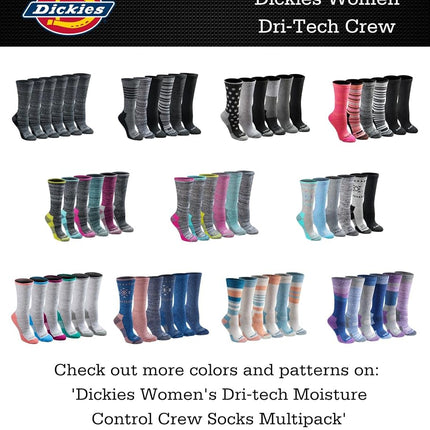 Dickies Women's Dritech Advanced Moisture Wicking Crew Sock (6/12 Packs), Grey Assorted (6 Pairs), X-Large