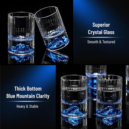 DUJUST 【2026 New Design】 Blue Mountain Shot Glasses (1.5oz), Crystal Shot Glass Set Decorated with Blue Mountain, BPA-Free & Lead-Free, Perfect for Décor & Collection, Gift Choices - 6 pcs