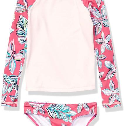 Kanu Surf Women's Long Sleeve Rashguard UPF 50 Two Piece Swim Set Rash Guard, Charlotte Pink, 18-20