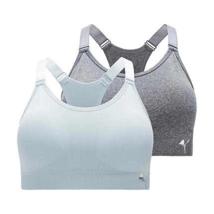 PUMA Women's 2 Pack Seamless Sports Bra, Opaque, Frosted Dew/Heather Grey, S