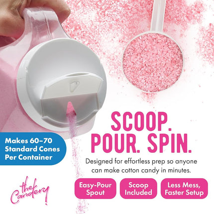The Candery Cotton Candy Floss Sugar 32oz (2-Pack) Includes | Raspberry Blue and Strawberry | Plastic, Reusable Jars | Easy Pour Spout or Scoop | 2 LBS Jars