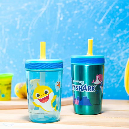 Zak Designs Baby Shark Kelso Leak-Proof Toddler Straw Cups, 3pc Set