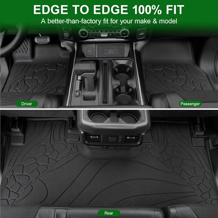 LUMWAY Car Floor Mats for Ford F-150 2015-2025 | F150 Lightning 2022-2025 SuperCrew (Rear w/o Fold Flat Storage) w/Carpet All Weather TPE Black Truck Liners Front & 2nd Row Door Protector Accessories