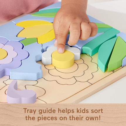 Fisher-Price Preschool Toy Wooden Flower Jigsaw Puzzle, 37-Piece Wood Stacking Set for Developmental Play Ages 3+ Years, HXT97