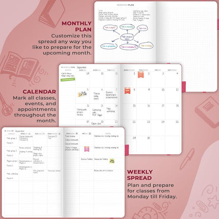 Clever Fox Teacher Planner, School & Homeschool Book, B5 Size Fuchsia