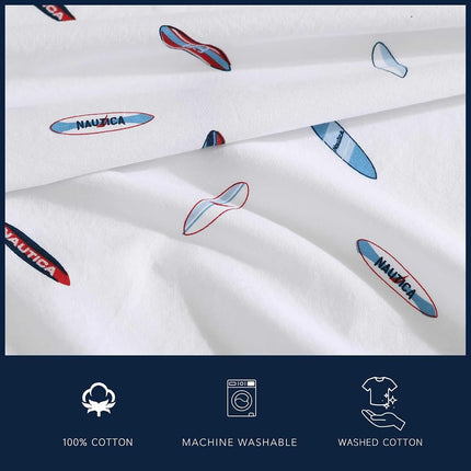 Nautica - King Sheets, Cotton Percale Bedding Set, Crisp & Cool, Lightweight & Breathable (High Surf, King)