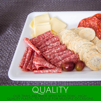 Plasticpro Plastic Serving Trays - Serving Platters Rectangle 10 X 14 Disposable Party Dish White Pack of 8