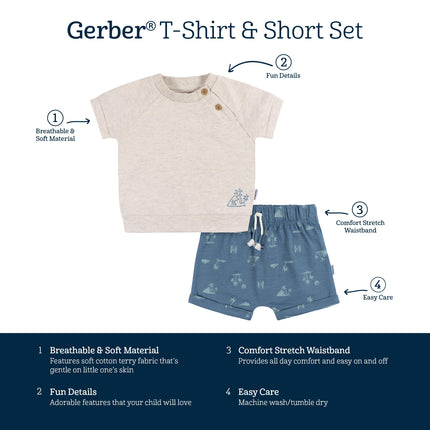 Conjunto de camiseta y pantalón corto para bebé niño Gerber, diseño de surf, 24 meses
