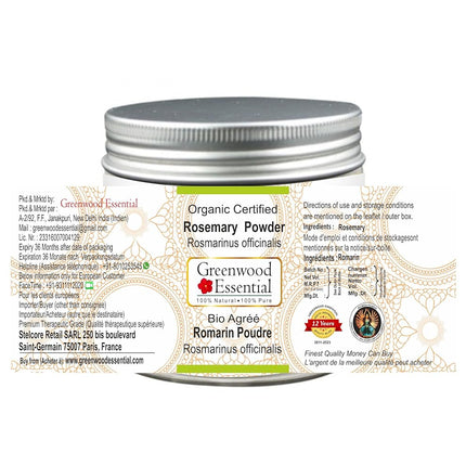 Greenwood Essential Pure Rosemary Powder (Rosmarinus officinalis) Organic Certified 100% Natural Therapeutic Grade 200gm (7.05 oz)
