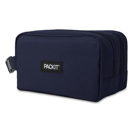 PackIt Freezable Dual Compartment Snack Box, Midnight Navy, Insulated and Freezable with ECOFREEZE Technology, Buckle Handle, Zip Closure, Reusable, Collapsible, Designed for Perishables and Dry Snack