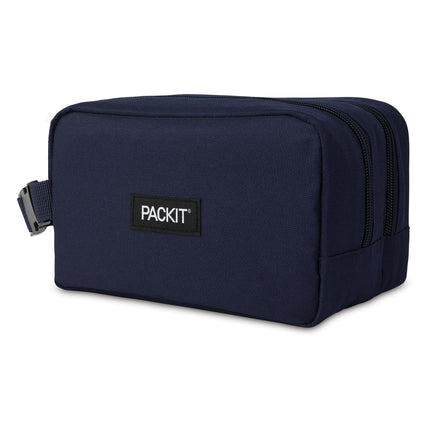 PackIt Freezable Dual Compartment Snack Box, Midnight Navy, Insulated and Freezable with ECOFREEZE Technology, Buckle Handle, Zip Closure, Reusable, Collapsible, Designed for Perishables and Dry Snack