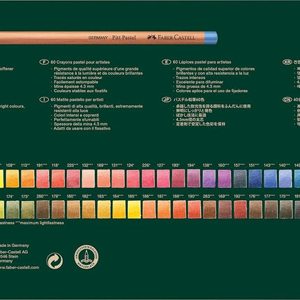 Faber-Castell Pitt Pastel Colour Pencils Tin of 60, Assorted, (27-112160)