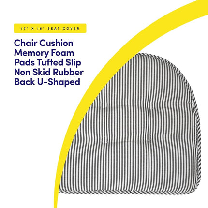Sweet Home Collection Chair Cushion Memory Foam Pads Tufted Slip Non Skid Rubber Back U-Shaped 17" x 16" Seat Cover, 2 Count (Pack of 1), Pinstripe Charcoal