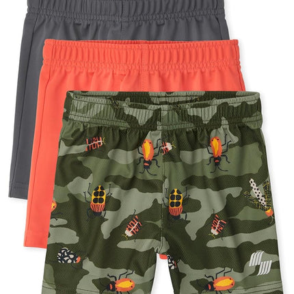 The Children's Place Short de basket athlétique pour bébés et tout-petits garçons, lot de 3, bleu désaltérant/gris aileron/bleu marée, 12-18 mois