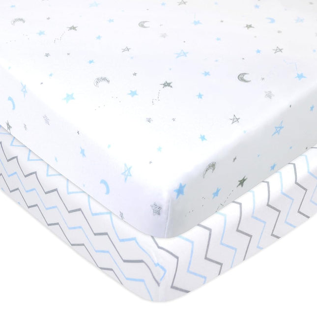 American Baby Company 2 Pack 100% Natural Cotton Value Jersey Knit Fitted Pack N Play Playard Sheet, Gray, Soft Breathable, for Boys and Girls, 74x94 cm (Pack of 2)