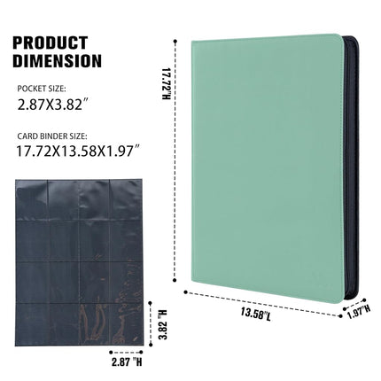 MORABTO Card Binder 16 Pocket,Trading Card Binder Holds up to 1408 Cards with 44 Sleeves,Zipper Card Holder Album Compatible with TCG Card/Game Cards/Sports Card-Light green