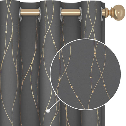 Deconovo Blackout Grommet Curtains Pair with Golden Dots Pattern Energy Saving Room Darkening Curtains for Living Room and Sliding Glass Door 42W x 84L Inch Grey 2 Panels