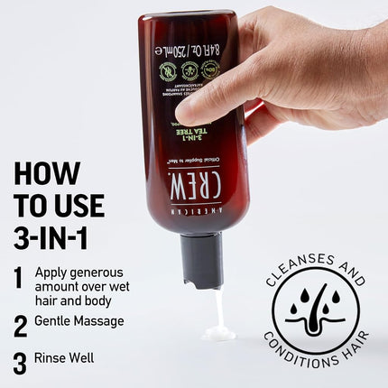 American Crew 3-In-1 Tea Tree Body Cleanser, 8.4 Ounce