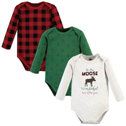 Hudson Baby unisex-baby Cotton Long-sleeve Bodysuits, Moose Wonderful Time, 12-18 Months