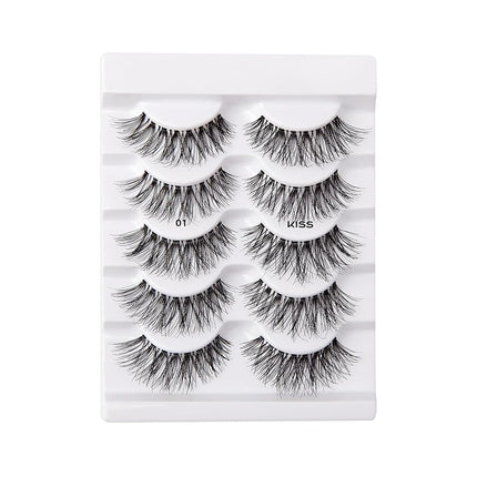 KISS So Wispy, False Eyelashes, 'Style #01', 14 mm, Includes 5 Pairs Of Lashes, Contact Lens Friendly, Easy to Apply, Reusable Strip Lashes, Multipack