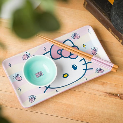 Silver Buffalo Hello Kitty Face and Strawberries Boxed 3pc Ceramic Sushi Set