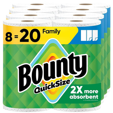 Bounty Quick-Size Paper Towels, White, 8 Family Rolls = 20 Regular Rolls