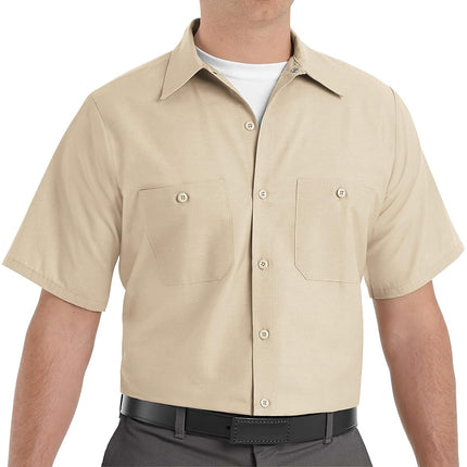 Red Kap Men's Industrial Work Shirt, Short Sleeve Utility Button, Light Tan, Large