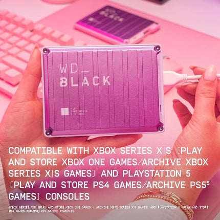 WD_BLACK P10 4TB Game Drive, Portable External Hard Drive for On-The-Go Access to Your Game Library, Works with Playstation, Xbox, PC, Save up to 150 games, Includes One Month Discord NITRO offer-PINK