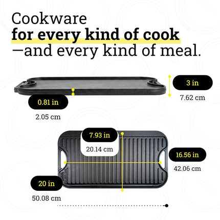 Lodge 50.8 x 26.51 cm / 20 x 10.44 inch Pre-Seasoned Cast Iron Reversible Grill/Griddle